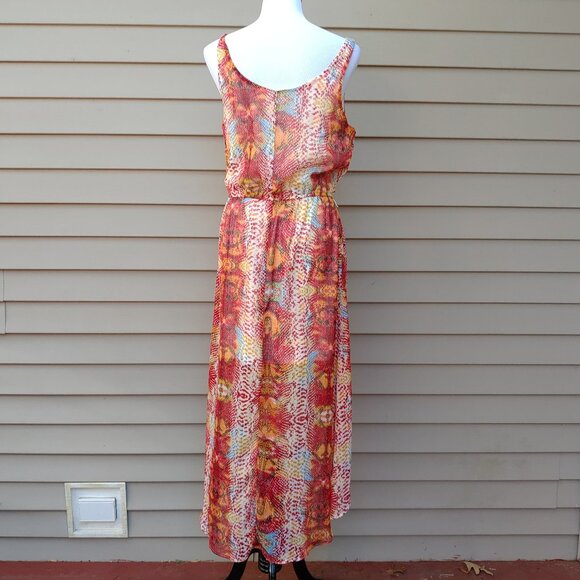 Olsenboye Hi-Lo Maxi Dress Red Snakeskin Print Wrap Sleeveless Scoop Neck - Picture 7 of 11